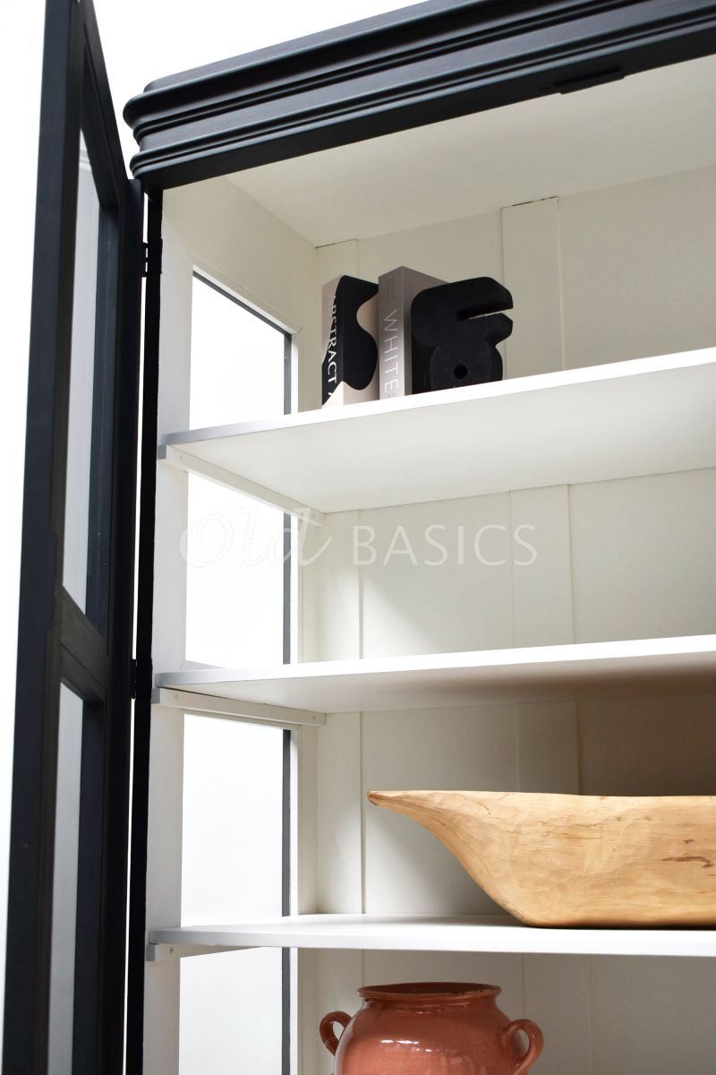 Detail van Vitrinekast Amiens, 3 deuren, RAL7021, grijs, zwart, materiaal hout